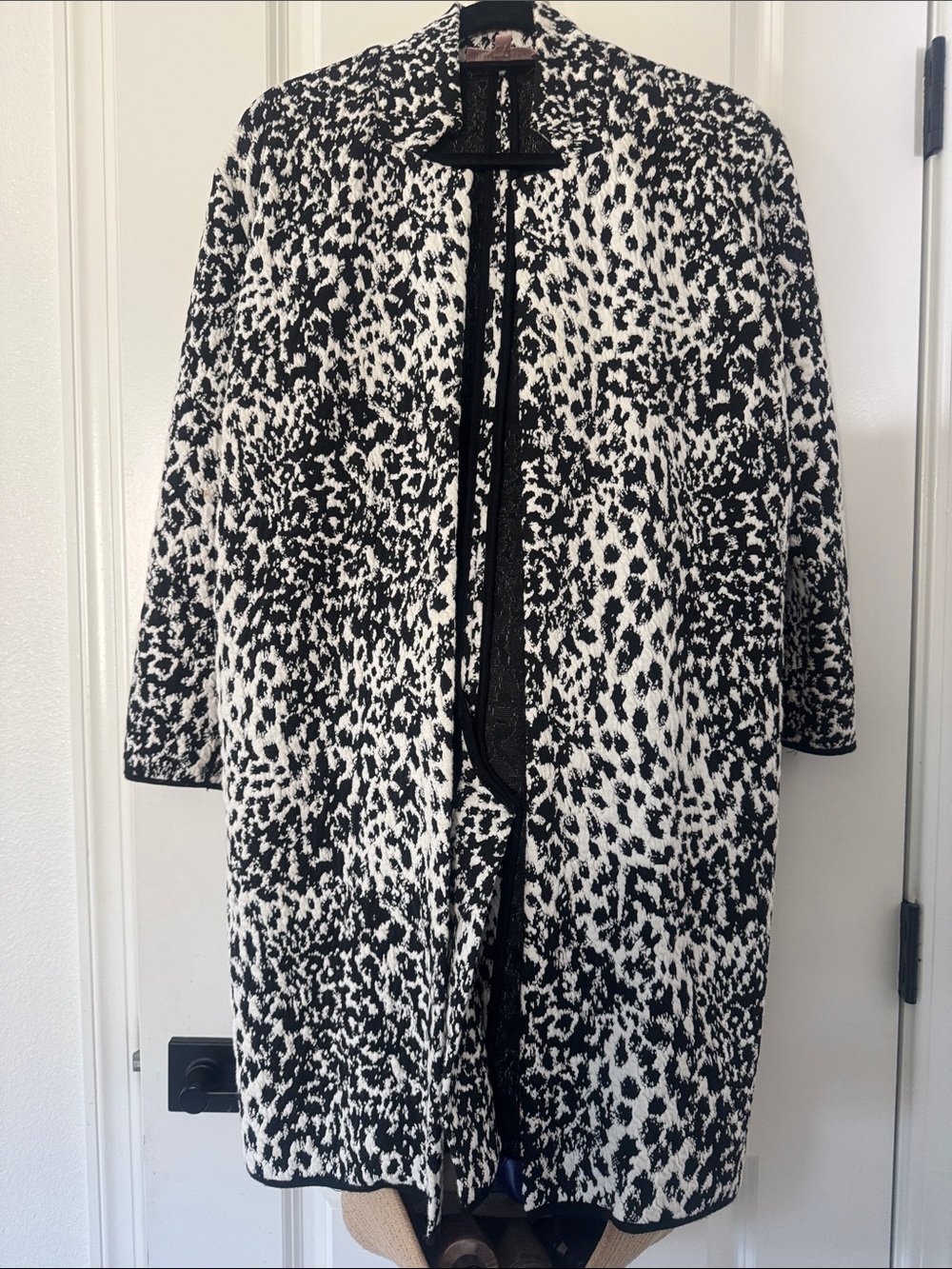 Philosophy Black and White Leopard Print Open Front Coat